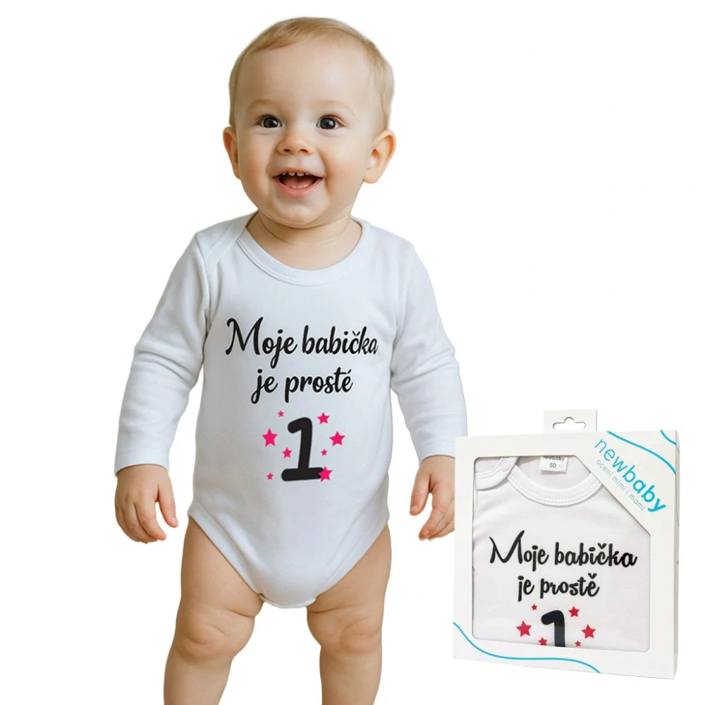 Body s potiskem New Baby Moje babička je prostě jednička - dárkové balení velikost 50