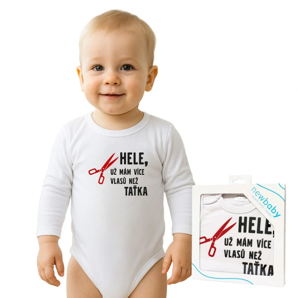 Body s potiskem New Baby Více vlasů než taťka - dárkové balení, vel. 50