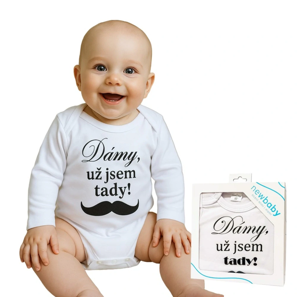 Body s potiskem New Baby Dámy, už jsem tady! - dárkové balení velikost 74 (6-9m)