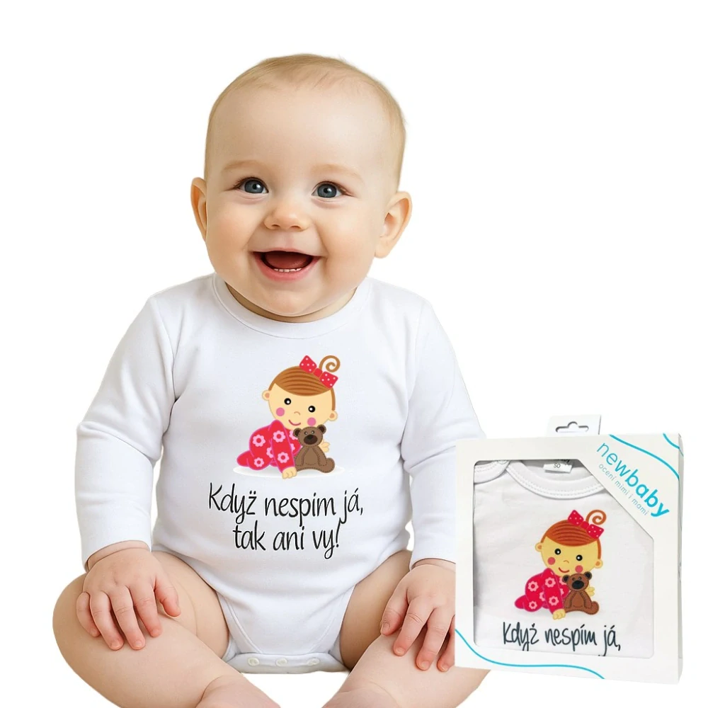 Body s potiskem New Baby Když nespím já, tak ani vy - dárkové balení, vel. 50