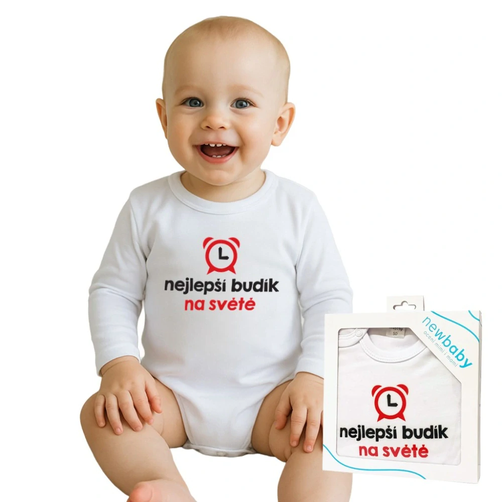 Body s potiskem New Baby nejlepší budík na světě - dárkové balení velikost 80 (9-12m)