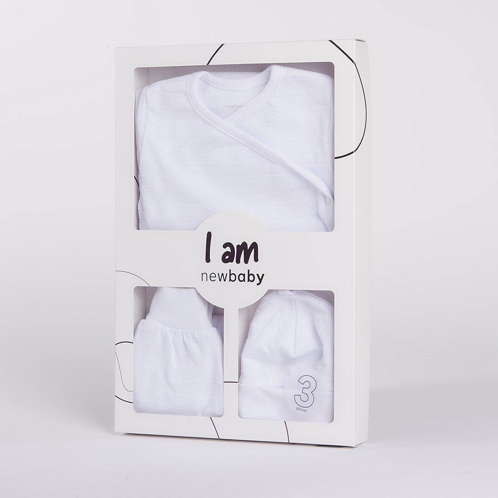 3-dílná kojenecká soupravička do porodnice New Baby I AM bílá, vel. 56 (0-3m)