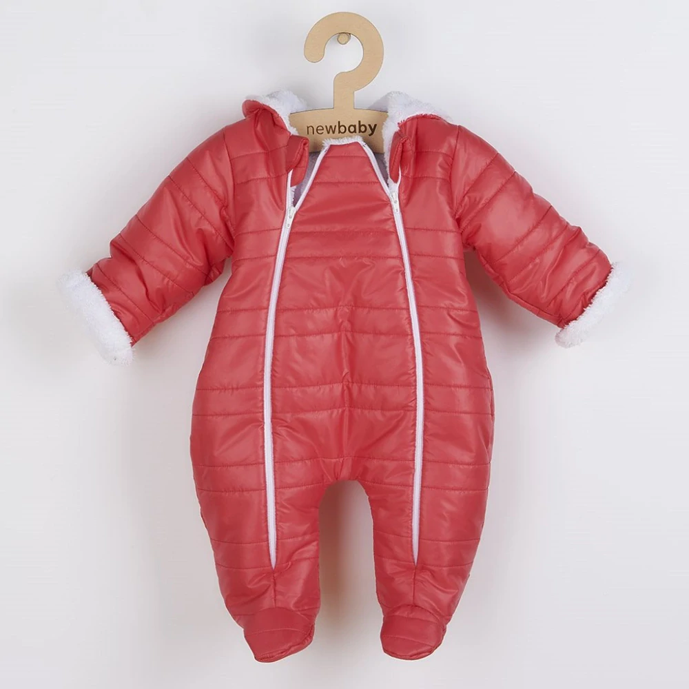Zimní kojenecká kombinéza s kapucí a oušky New Baby Pumi red raspberry, vel. 62 (3-6m)