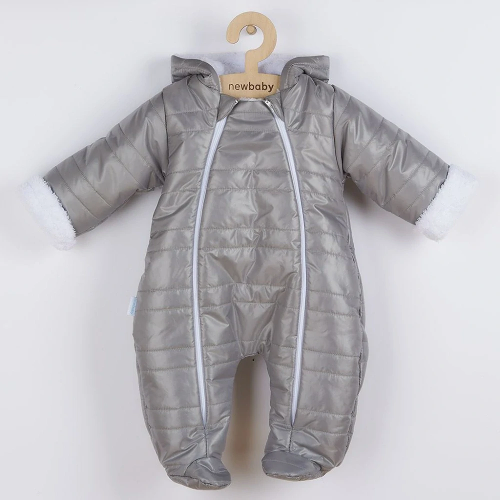 Zimní kojenecká kombinéza s kapucí a oušky New Baby Pumi grey, vel. 68 (4-6m)