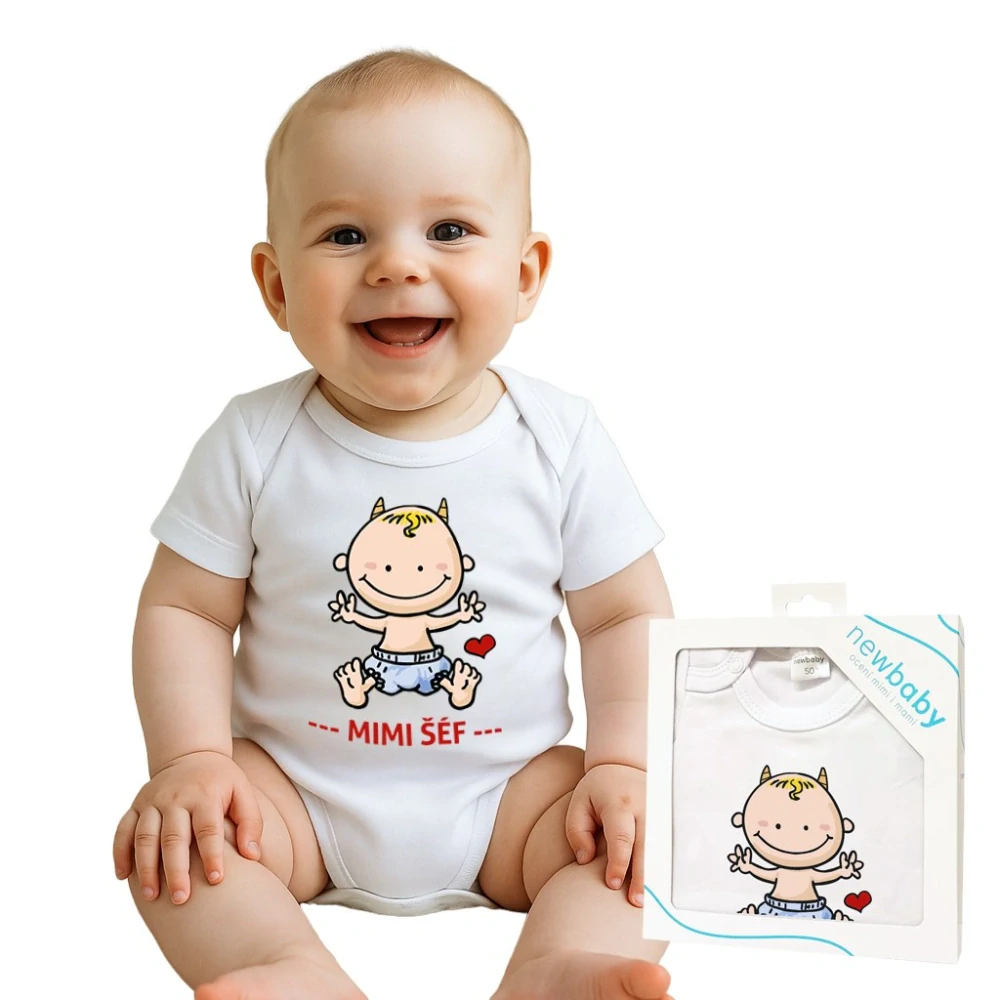 Body s potiskem New Baby MIMI ŠÉF - darčekové balenie velikost 80 (9-12m)