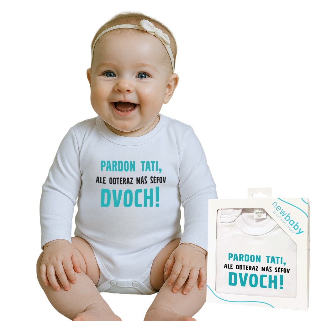 Body s potiskem New Baby Pardon tati,... máš šéfov dvoch! - darčekové balenie, vel. 50