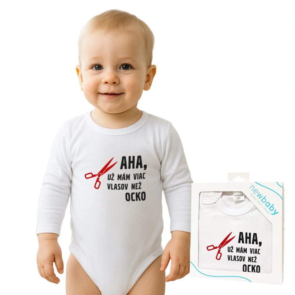 Body s potiskem New Baby Viac vlasov než ocko - darčekové balenie velikost 80 (9-12m)