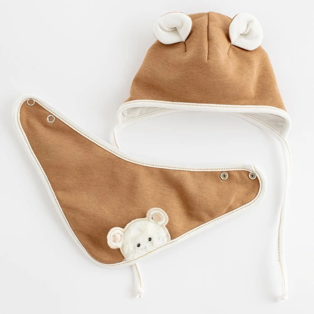 Jarní kojenecká čepička s šátkem na krk New Baby Sebastian hnědá, vel. 80 (9-12m)