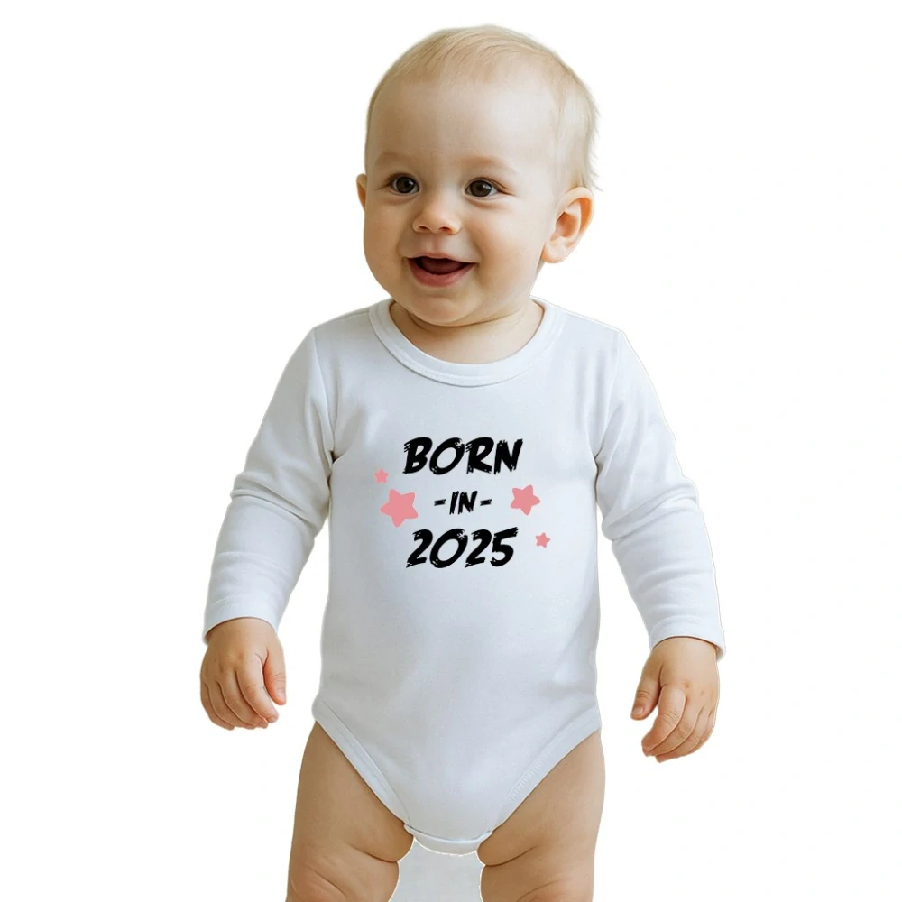 Dětské body s potiskem New Baby BORN IN 2025 pink velikost 56 (0-3m)