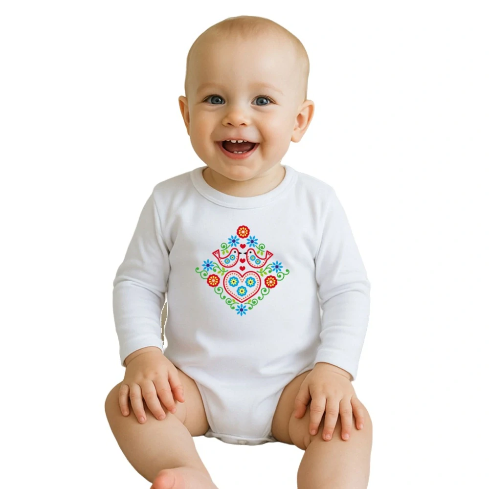 Dětské body s potiskem New Baby Lidový vzor ptáčci velikost 74 (6-9m)