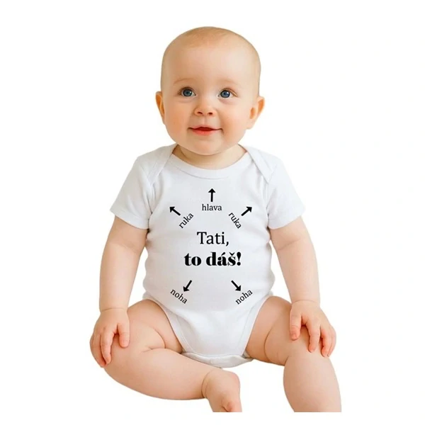 Dětské body s potiskem New Baby Tati, to dáš! - krátký rukáv velikost 74 (6-9m)