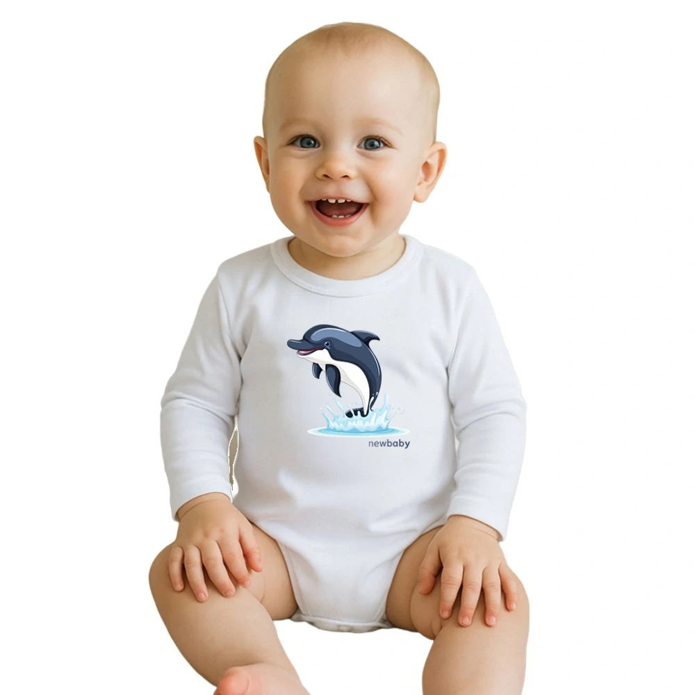 Dětské body s potiskem New Baby Dolphin- krátký rukáv, vel. 80 (9-12m)