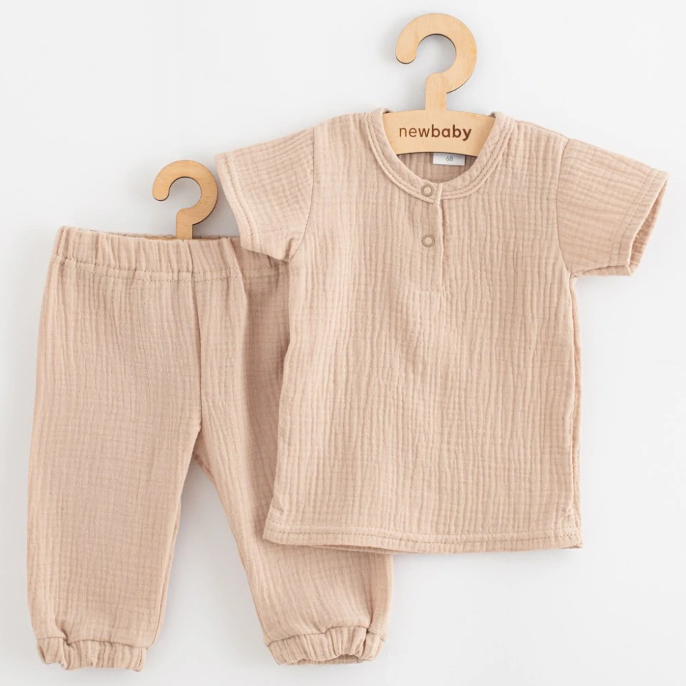 Kojenecká mušelínová souprava tričko a kalhoty New Baby beige velikost 62 (3-6m)