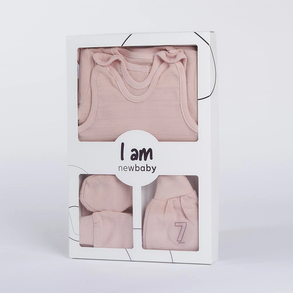 7-dílná kojenecká soupravička do porodnice New Baby I AM růžová velikost 56 (0-3m)