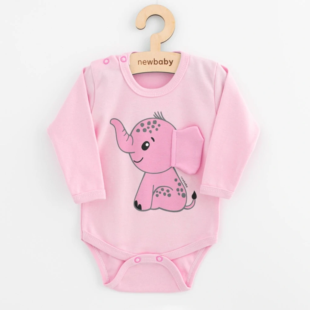 Kojenecké body s dlouhým rukávem New Baby Happy Elephant pink, vel. 74 (6-9m)