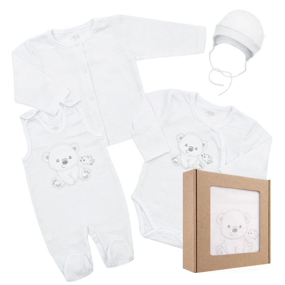 Kojenecká soupravička do porodnice New Baby Sweet Bear bílá, vel. 56 (0-3m)