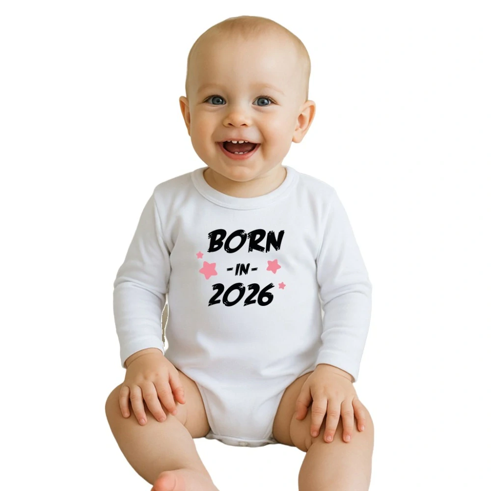Dětské body s potiskem New Baby BORN IN 2026 pink, vel. 74 (6-9m)