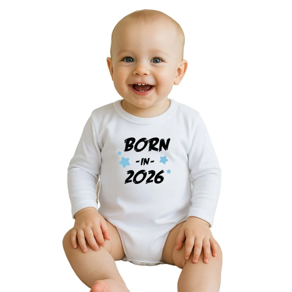 Dětské body s potiskem New Baby BORN IN 2026 blue, vel. 86 (12-18m)