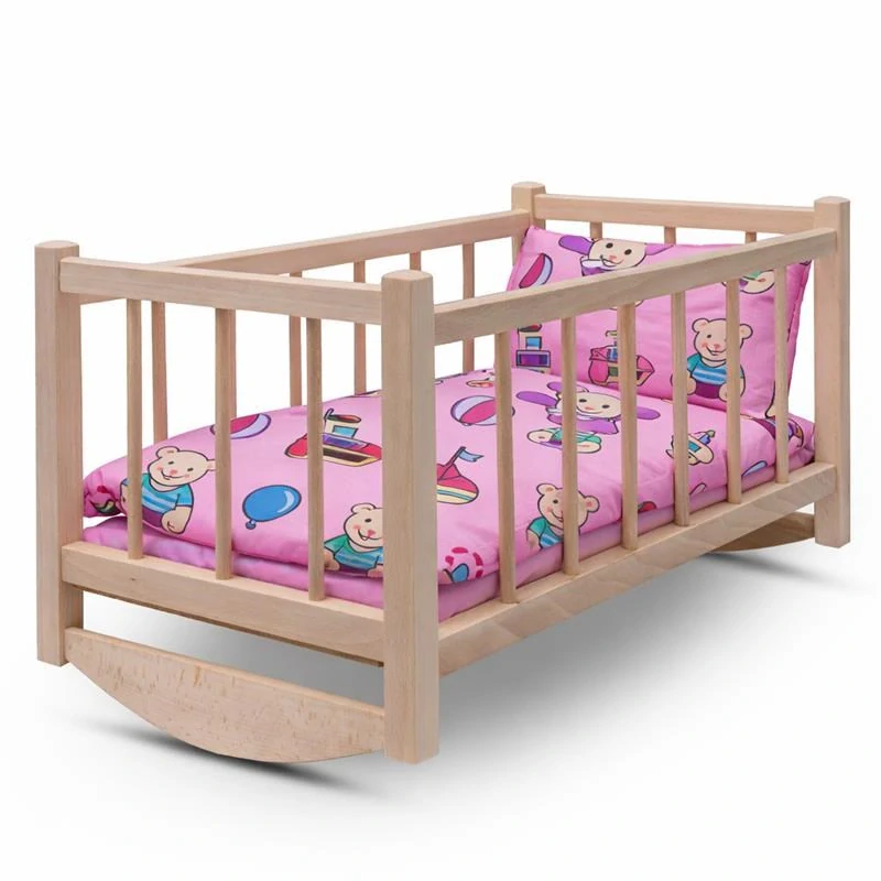 Dřevěná postýlka-kolébka pro panenky s povlečením Baby Mix bears