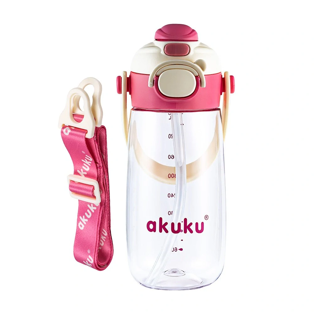 Školní láhev s brčkem Akuku 480 ml pink