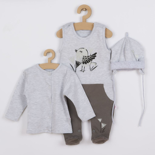 3-dílná bavlněná dětská souprava Koala Birdy šedá velikost 80 (9-12m)