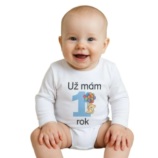 Body s potiskem New Baby Už mám 1 rok modré velikost 86 (12-18m)