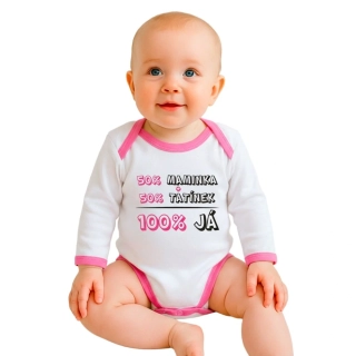 Body s potiskem New Baby 50% MAMINKA + 50% TATÍNEK - 100% JÁ růžové velikost 86 (12-18m)