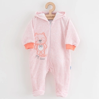 Kojenecký semiškový overal s kapucí New Baby Sweetheart růžový velikost 62 (3-6m)