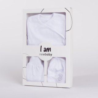 3-dílná kojenecká soupravička do porodnice New Baby I AM bílá, vel. 56 (0-3m)