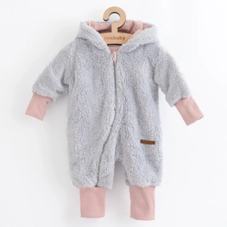 Luxusní dětský zimní overal New Baby Teddy bear šedo růžový velikost 62 (3-6m)