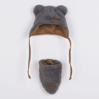 Zimní kojenecká čepička s šátkem na krk New Baby Teddy bear šedá velikost 80 (9-12m)