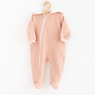 Kojenecký mušelínový overal s kapucí New Baby Comfort clothes růžová velikost 74 (6-9m)