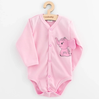 Kojenecké celorozepínací body s dlouhým rukávem New Baby Happy Elephant pink, vel. 68 (4-6m)
