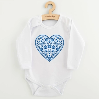 Dětské body s potiskem New Baby Lidový vzor modré srdíčko velikost 68 (4-6m)