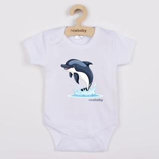 Dětské body s potiskem New Baby Dolphin- krátký rukáv velikost 68 (4-6m)