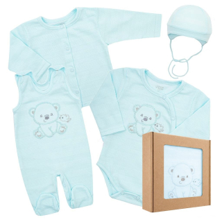 Kojenecká soupravička do porodnice New Baby Sweet Bear modrá velikost 56 (0-3m)