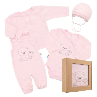 Kojenecká soupravička do porodnice New Baby Sweet Bear růžová velikost 56 (0-3m)