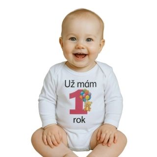 Body s potiskem New Baby Už mám 1 rok růžové velikost 80 (9-12m)