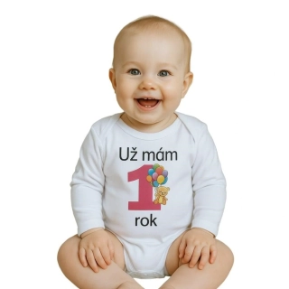 Body s potiskem New Baby Už mám 1 rok růžové velikost 86 (12-18m)