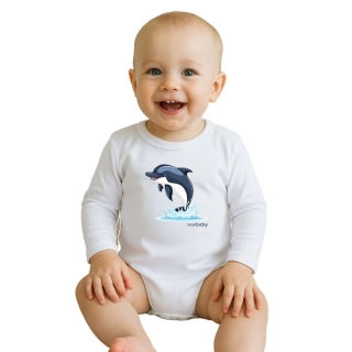 Dětské body s potiskem New Baby Dolphin- krátký rukáv velikost 74 (6-9m)