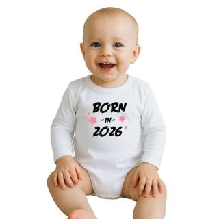Dětské body s potiskem New Baby BORN IN 2026 pink, vel. 56 (0-3m)
