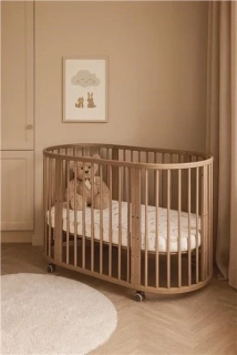 Dětská rostoucí postýlka 3v1 oválná + matrace New Baby ořechová