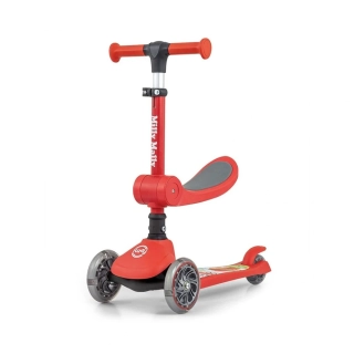 Tříkolová balanční koloběžka-scooter se sedátkem FUZZY Milly Mally red