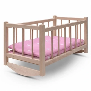 Dřevěná postýlka-kolébka pro panenky s povlečením Baby Mix stars pink